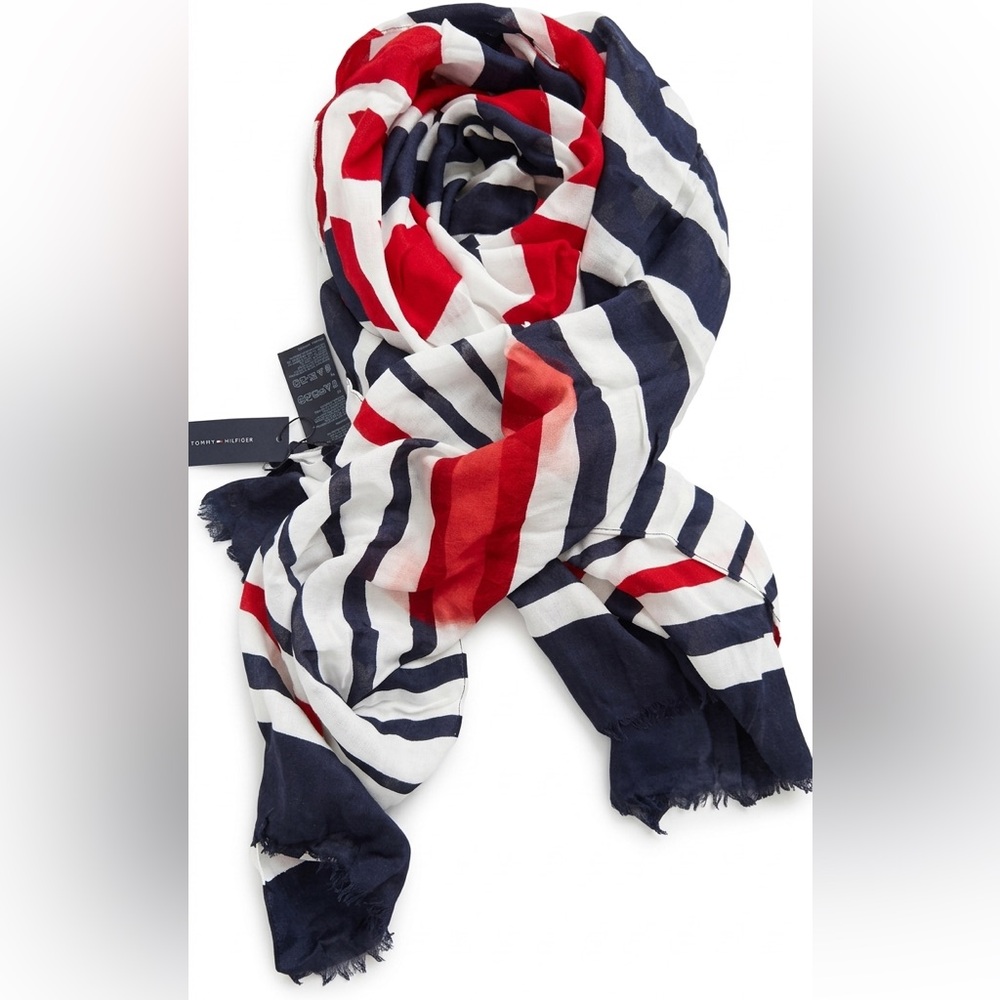 NEW Tommy Hilfiger Navy, White & Red Striped Scarf